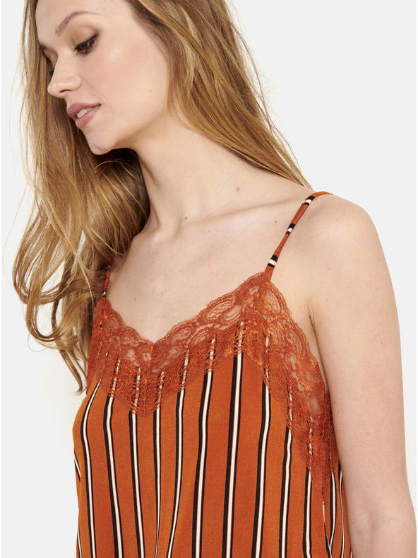 CAMAIEU Tégla csíkos felső díszes csipkével CAMAIEU