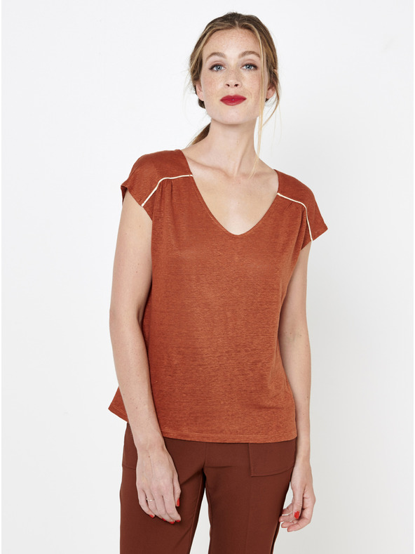 CAMAIEU Barna vászon blúz hátul gombokkal CAMAIEU