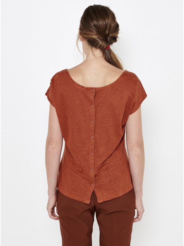 CAMAIEU Barna vászon blúz hátul gombokkal CAMAIEU