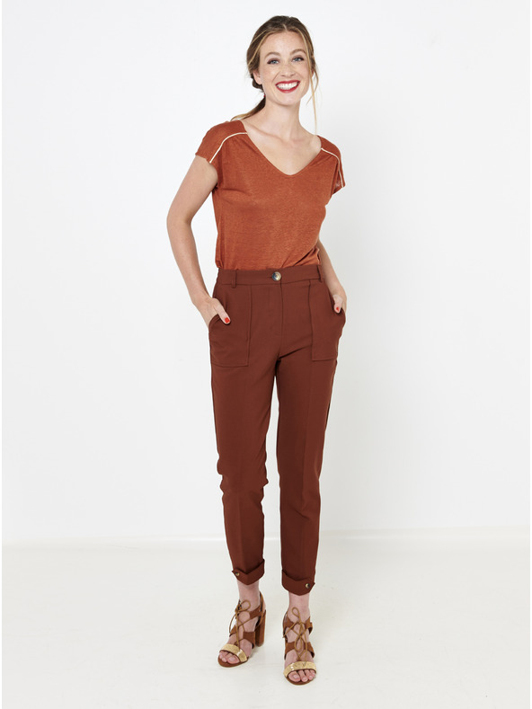 CAMAIEU Barna vászon blúz hátul gombokkal CAMAIEU