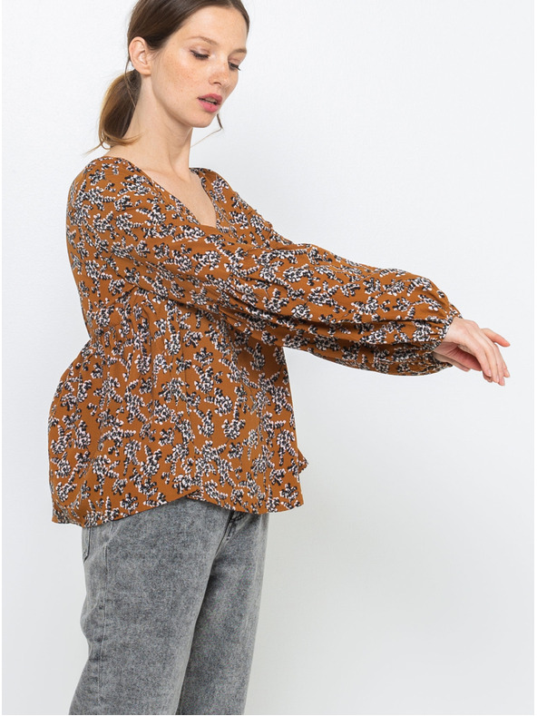 CAMAIEU Barna mintás blúz CAMAIEU