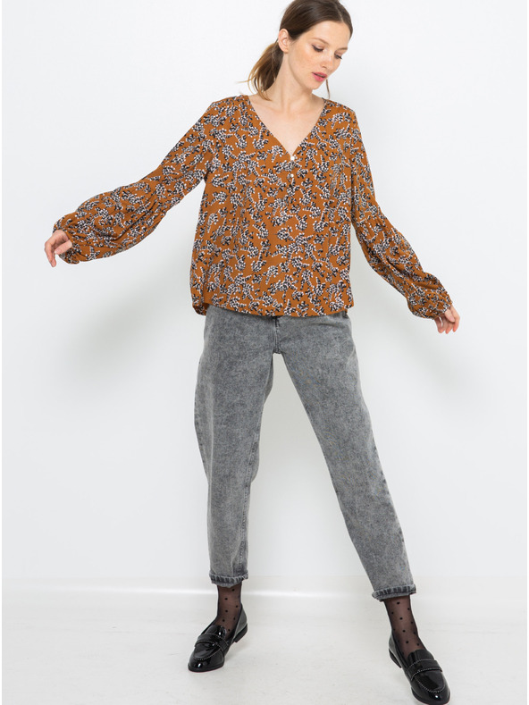 CAMAIEU Barna mintás blúz CAMAIEU