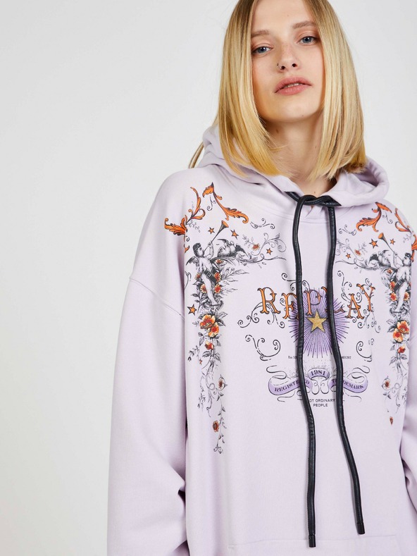 Replay Világoslila női mintás kapucnis pulóveres ruha Replay női pulóverrel