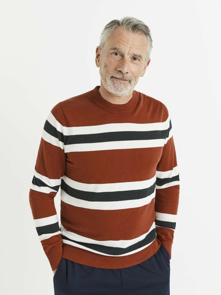 Celio Fehér és piros férfi csíkos pulóver Celio