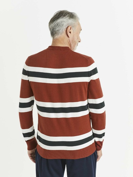 Celio Fehér és piros férfi csíkos pulóver Celio