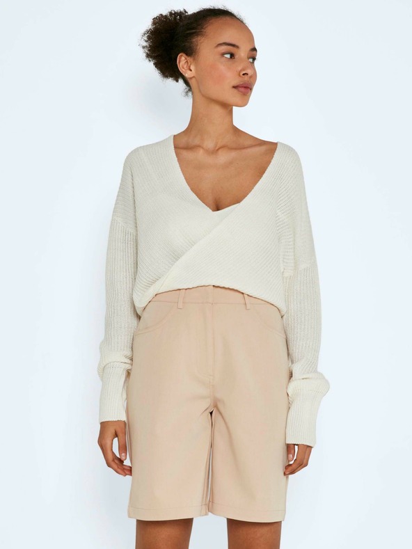 Noisy May Bézs színű, széles szárú rövidnadrág Noisy May Drew