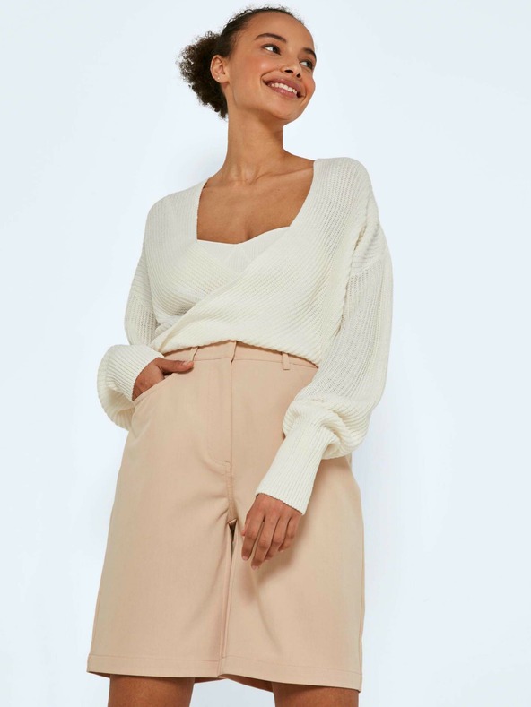 Noisy May Bézs színű, széles szárú rövidnadrág Noisy May Drew