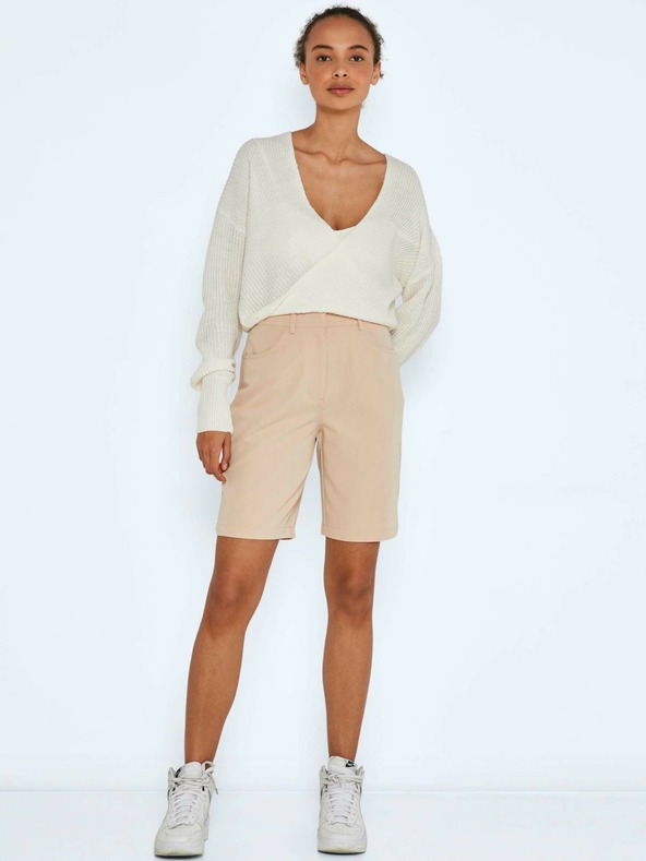 Noisy May Bézs színű, széles szárú rövidnadrág Noisy May Drew