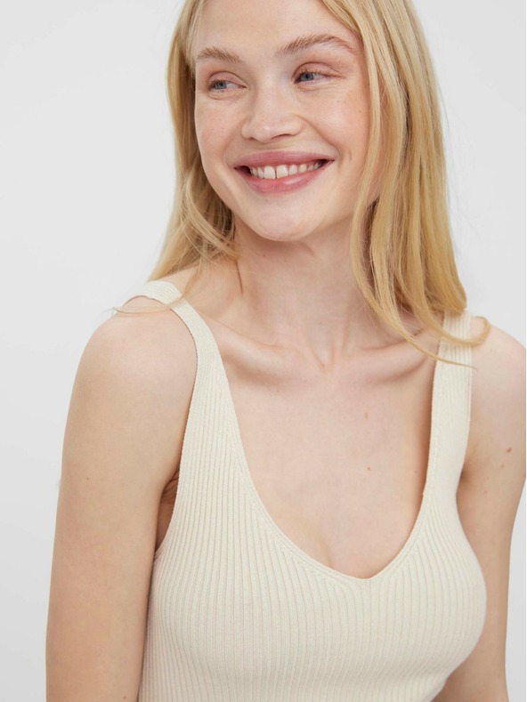 Vero Moda Krémszínű, bordázott basic pulóver VERO MODA Glory