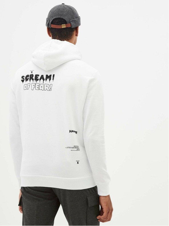 Celio Fehér férfi kapucnis pulóver Celio Taste of fear