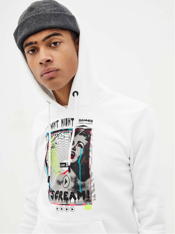 Celio Fehér férfi kapucnis pulóver Celio Taste of fear