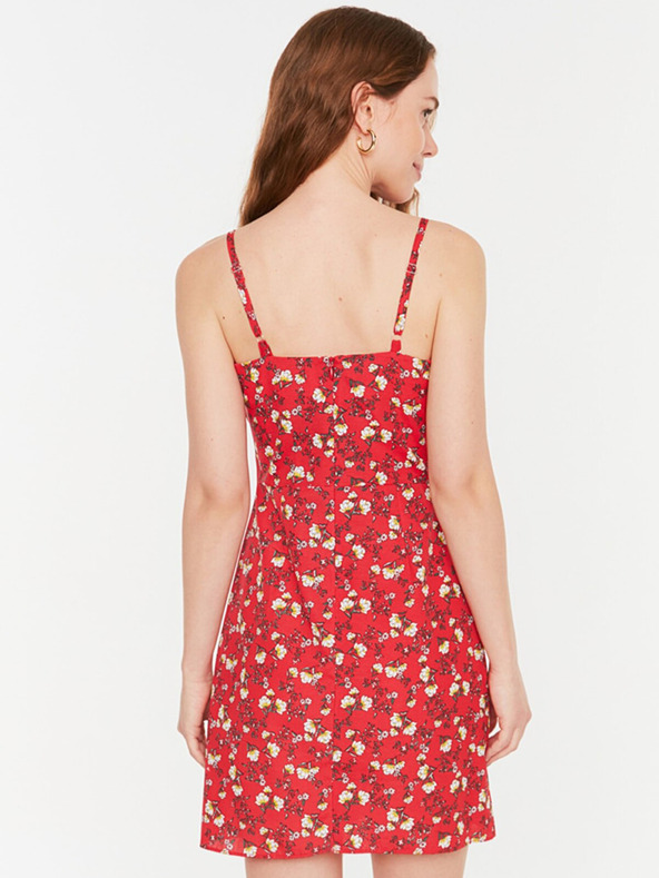 Trendyol Piros női virágos rövid pántos rövid ruha Trendyol
