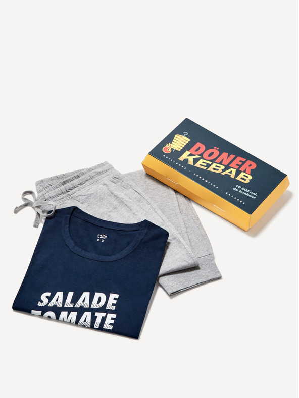 Celio Szürke és kék férfi pizsama Celio Kebab ajándékcsomagban