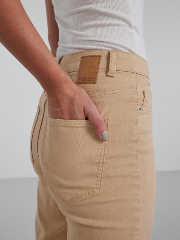 Pieces Bézs színű női széles szárú farmer Pieces Peggy