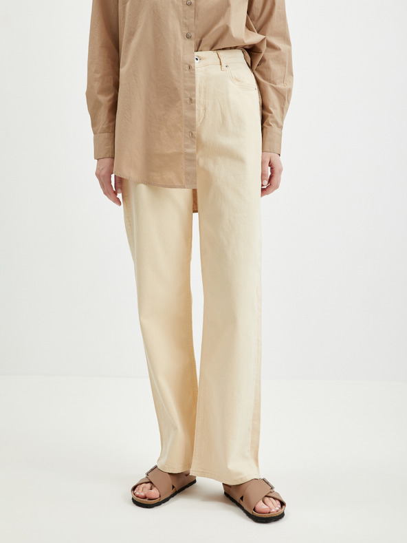 Pieces Krémszínű női széles szárú farmer Pieces Holly