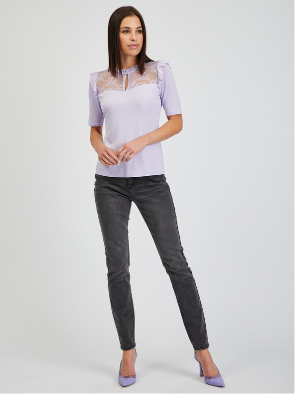 Orsay ORSAY halványlila női póló csipkével