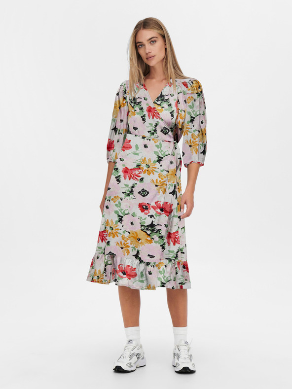 ONLY Krémszínű női mintás wrap midi ONLY Olivia
