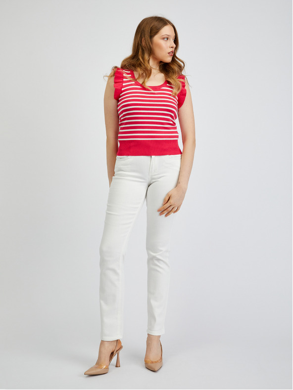 Orsay ORSAY fehér-rózsaszín csíkos női póló
