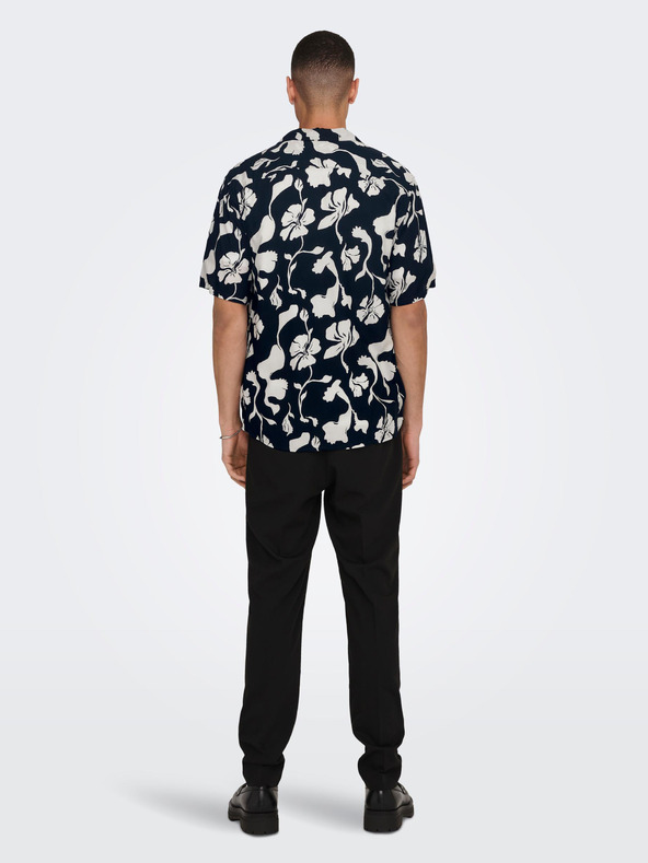 ONLY & SONS Sötétkék férfi ONLY & SONS Dash rövid ujjú, mintás rövid ujjú ing