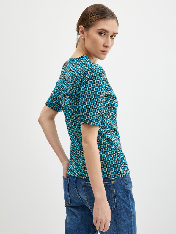 Orsay ORSAY petróleumzöld mintás hosszú ujjú női póló