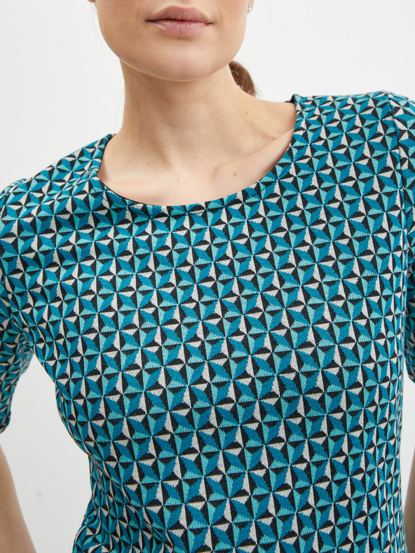 Orsay ORSAY petróleumzöld mintás hosszú ujjú női póló