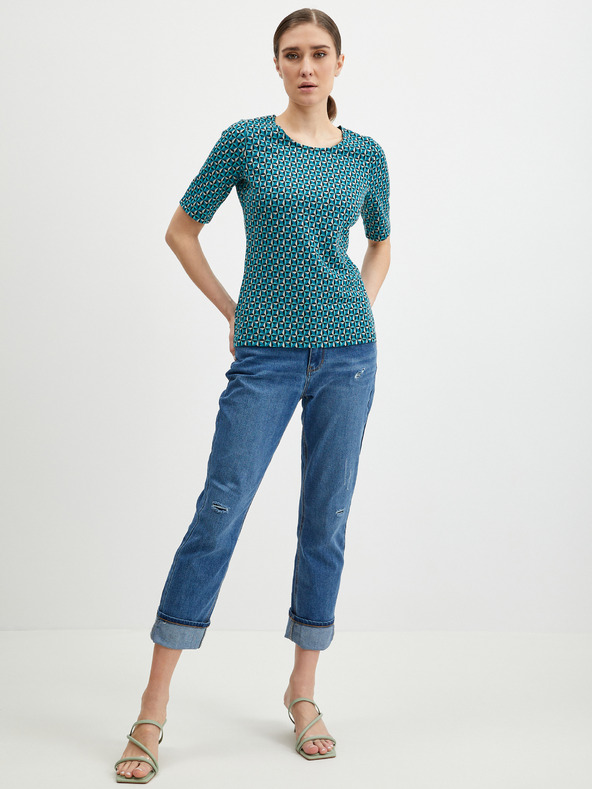 Orsay ORSAY petróleumzöld mintás hosszú ujjú női póló