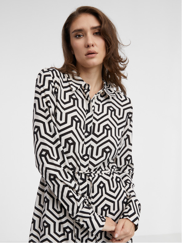 Vila Krémszínű és fekete női mintás pólóruha VILA Daca