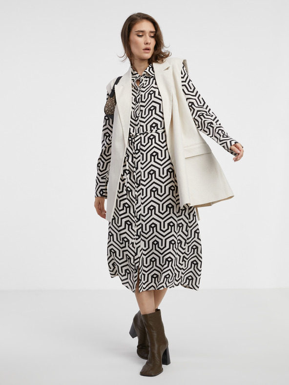 Vila Krémszínű és fekete női mintás pólóruha VILA Daca