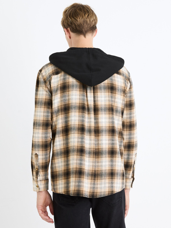 Celio Barna férfi kockás, kapucnis felső Celio Fapuche