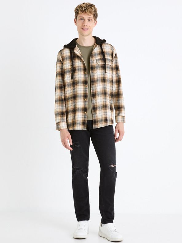 Celio Barna férfi kockás, kapucnis felső Celio Fapuche