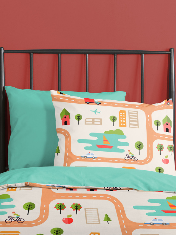 Good Morning Good Morning Roadmap fehér és türkizkék fordítható ágynemű 140 x 200 cm