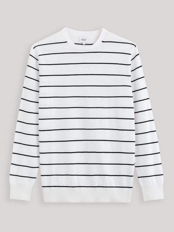 Celio Fehér férfi csíkos alap pulóver Celio Decoton