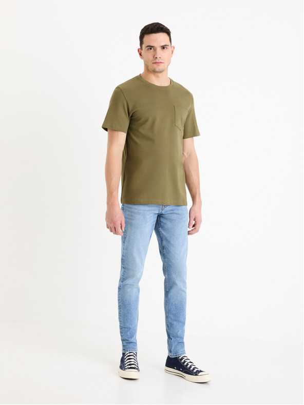 Celio Khaki színű férfi basic póló Celio Gepik
