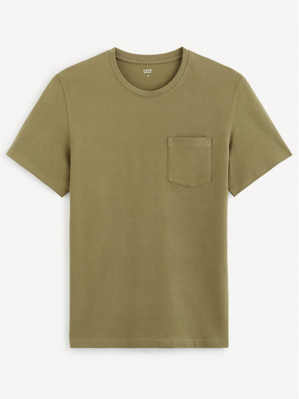 Celio Khaki színű férfi basic póló Celio Gepik