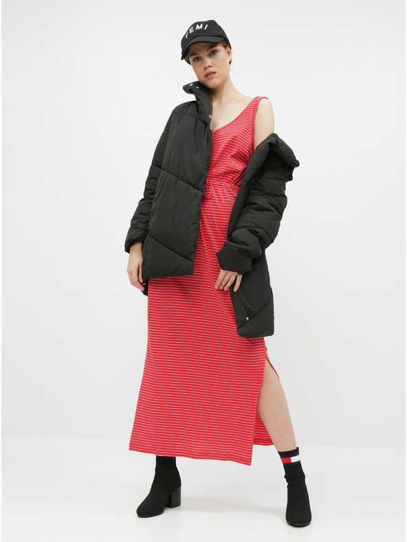 Vero Moda Piros csíkos, gombos és hasított maxiruha VERO MODA Daina Daina