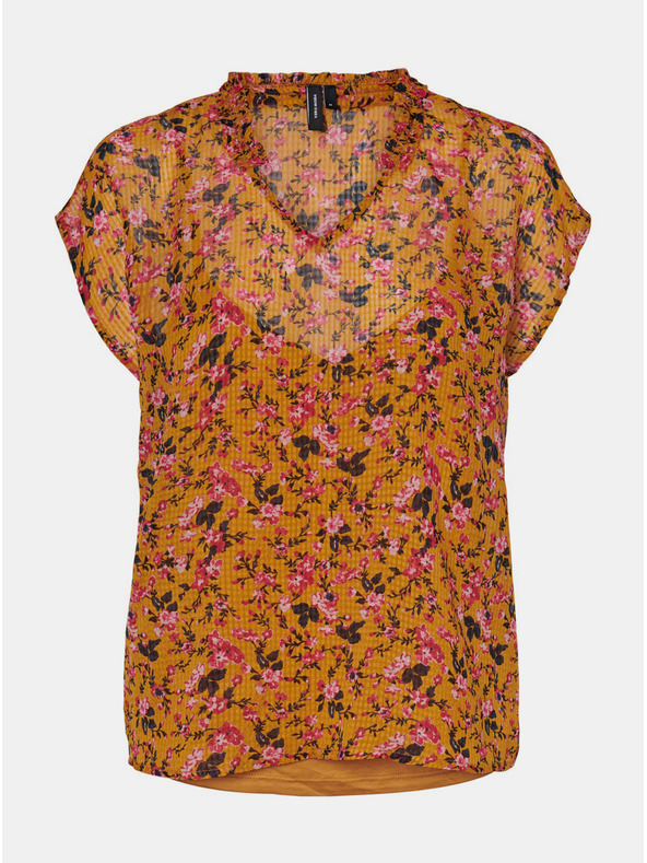 Vero Moda Mustár virágos blúz VERO MODA Vilde