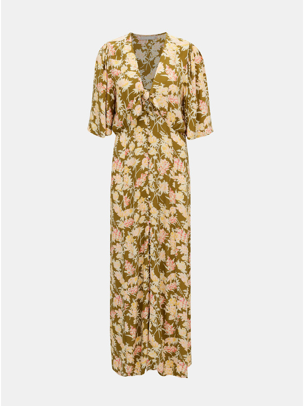 Pieces Khaki színű virágos maxiruha Pieces Polly