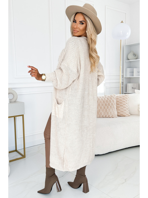 numoco Kardigán - hosszú pulóver zsebbel - bézs