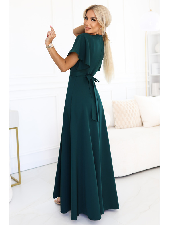 numoco Hosszú JENNIFER ruha oldalsó hasítékkal - palackzöld