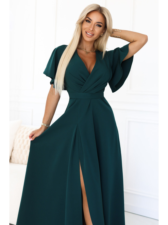 numoco Hosszú JENNIFER ruha oldalsó hasítékkal - palackzöld