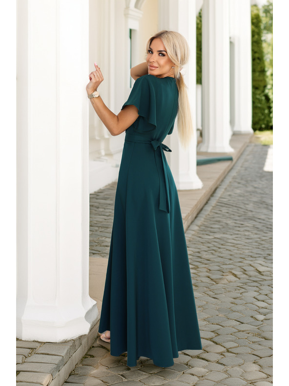 numoco Hosszú JENNIFER ruha oldalsó hasítékkal - palackzöld