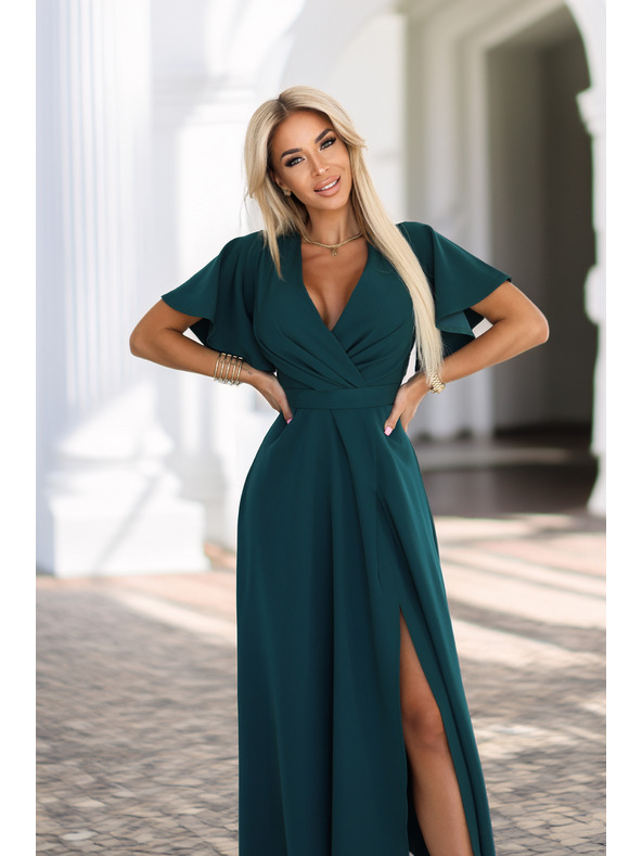 numoco Hosszú JENNIFER ruha oldalsó hasítékkal - palackzöld