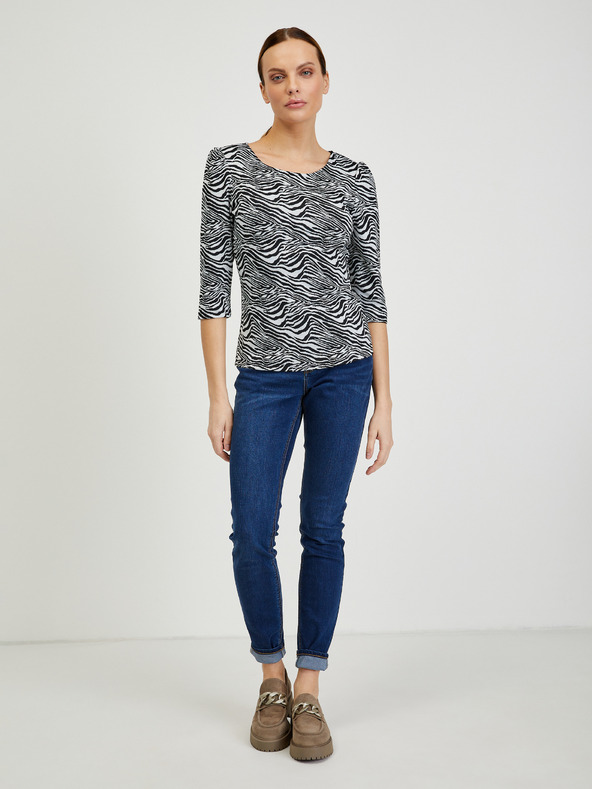 Orsay ORSAY fehér-fekete mintás női póló