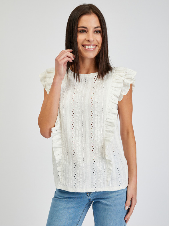 Orsay ORSAY fehér fodros női póló