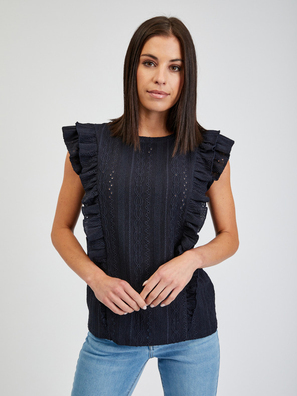 Orsay ORSAY Sötétkék női póló fodorral