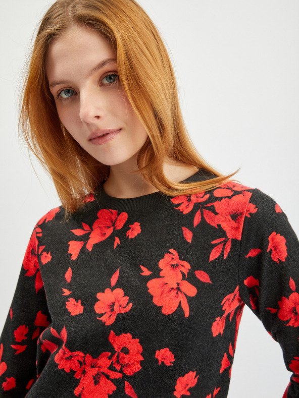 Orsay ORSAY piros-fekete virágmintás női kapucnis póló