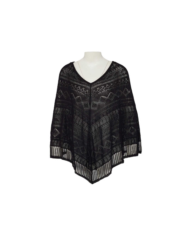 CAMAIEU Fekete áttetsző poncsó CAMAIEU