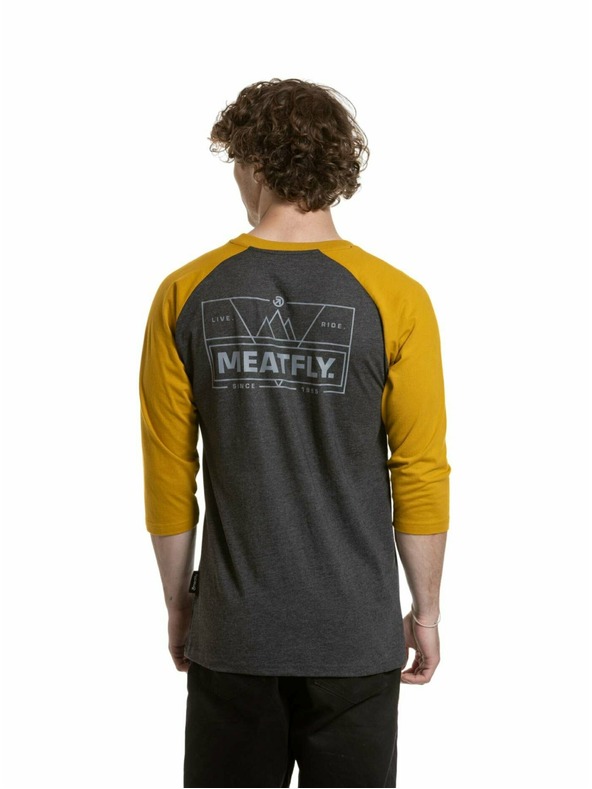 Meatfly Meatfly férfi hosszú ujjú póló Kennedy Raglan Charcoal Heather / Mustard | Szürke
