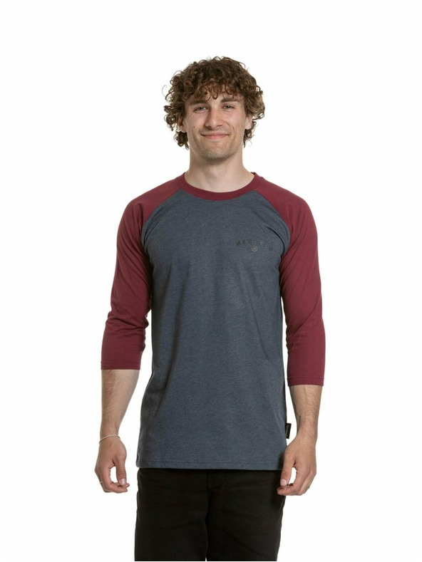 Meatfly Meatfly férfi hosszú ujjú póló Kennedy Raglan Navy Heather / Dark Wine | Piros