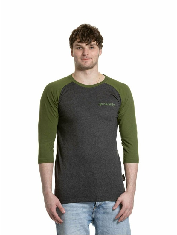 Meatfly Meatfly férfi hosszú ujjú póló Reagan Raglan Olive / Charcoal Heather | Szürke
